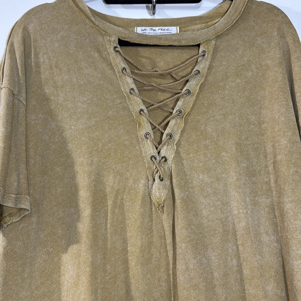 We The Free Boxy Olive Green Tie Front Oversized Side Slits T-Shirt Size Large - Picture 3 of 6